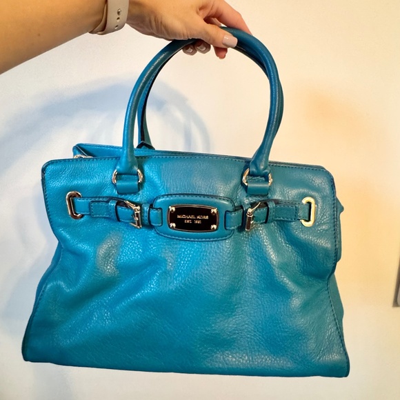 Michael Kors Lagoon Blue Leather Satchel with Gold Hardware - Picture 1 of 4